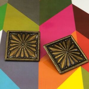 VINTAGE Pierced Earrings Large Brass Colored Squares